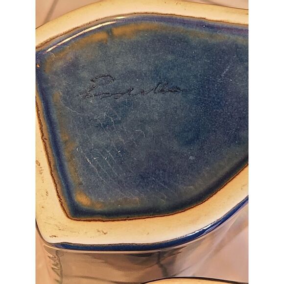 Padilla Set of (2) 4¼" Drip Glazed Blue/Beige Stoneware Mugs Unique Signed EUC - Picture 8 of 15